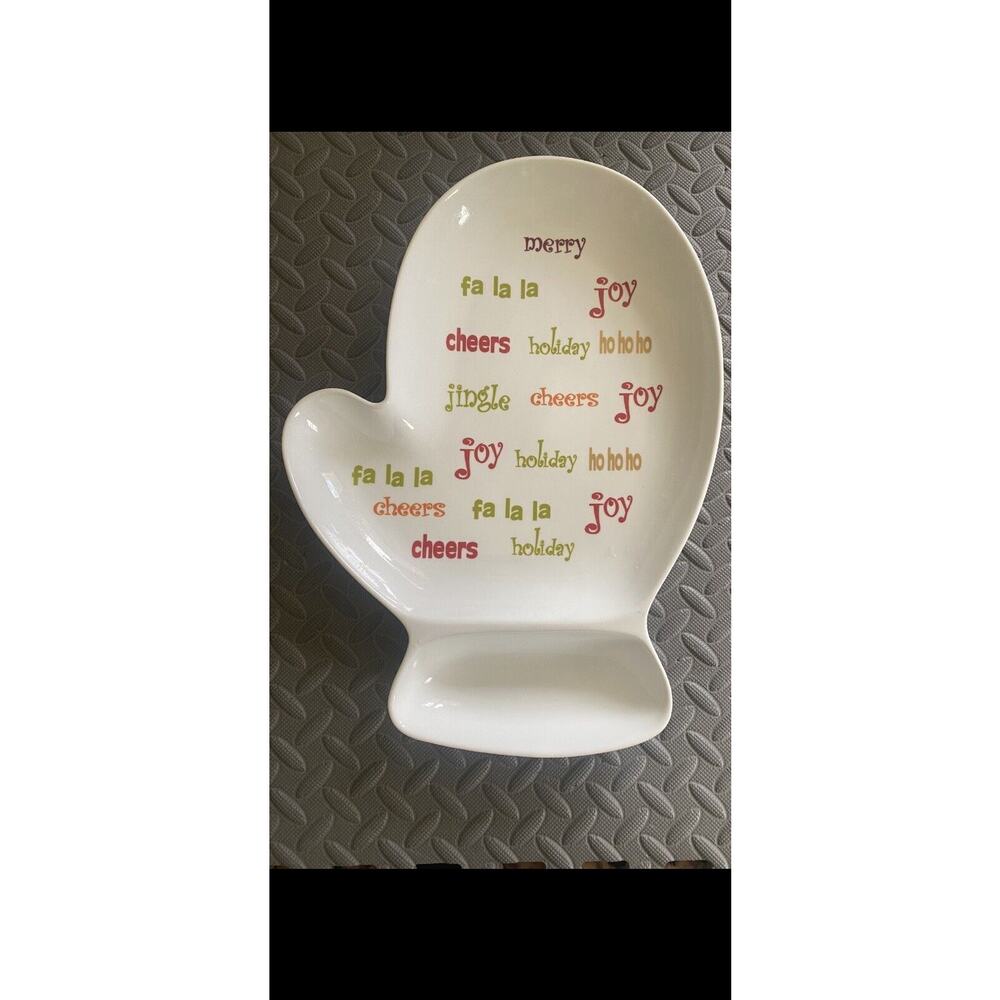 CHRISTMAS MITTEN 16x12 Divided Serving Dish / Chip & Dip Bowl